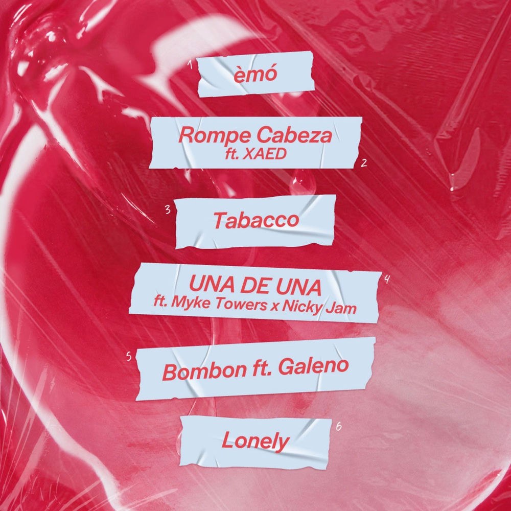 Tracklist de PALETA: 1 èmó, 2 Rompe Cabeza con XAED, 3 Tabacco, 4 Una de una con Myke Towers y Nicky Jam, 5 Bombon con Galeno, 6 Lonely